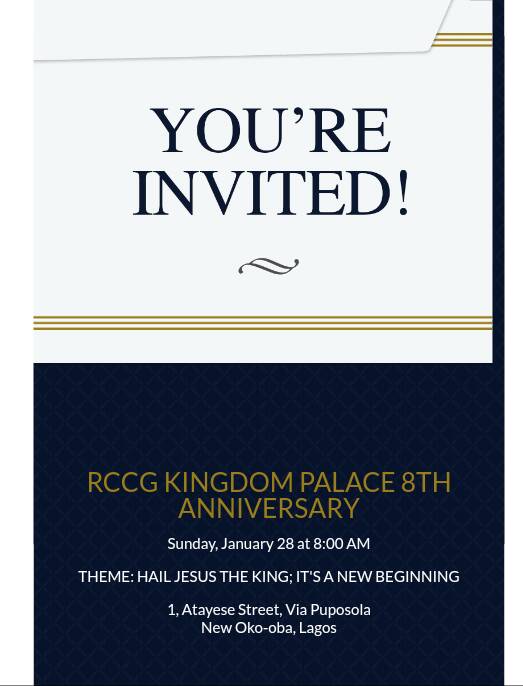 You are invited to the 8th Years Anniversary of RCCG Kingdom Palace